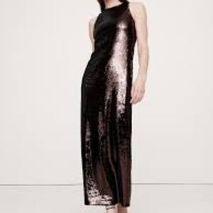 Banana Republic Brown and Gold Sequin Halter Maxi Dress